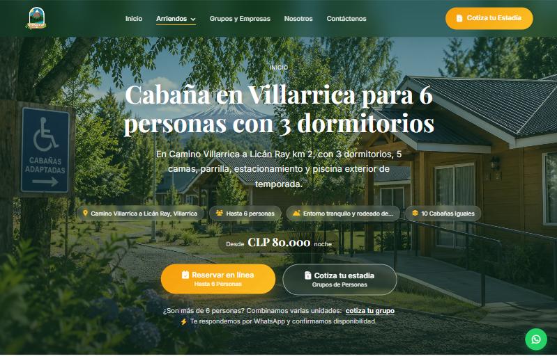 Ficha de una caba&ntilde;a con los botones Reservar en l&iacute;nea y Cotiza tu estad&iacute;a